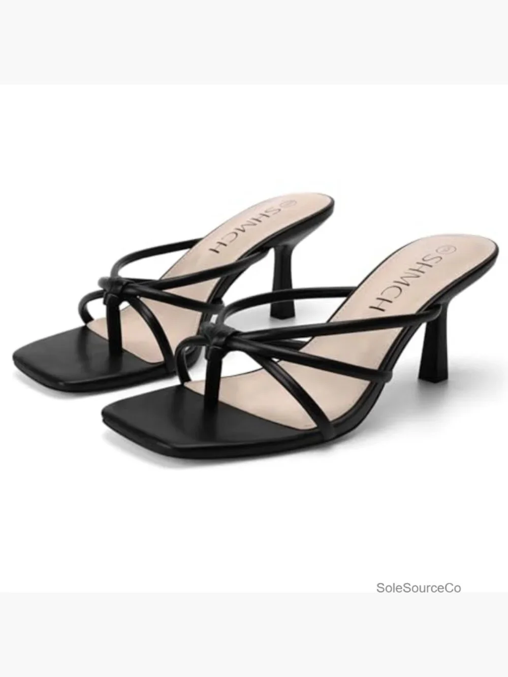 Square Toe Strappy Thong Kitten Heel Sandals